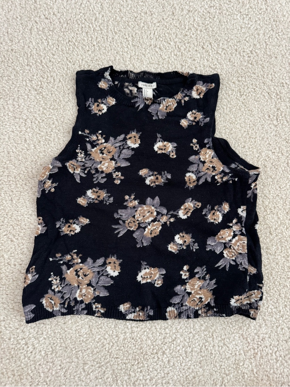 Forever 21 Black Floral Knit Tank Top